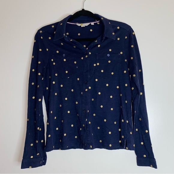 Boden Women’s Navy & Gold Button Down Size 4R - Picture 1 of 4